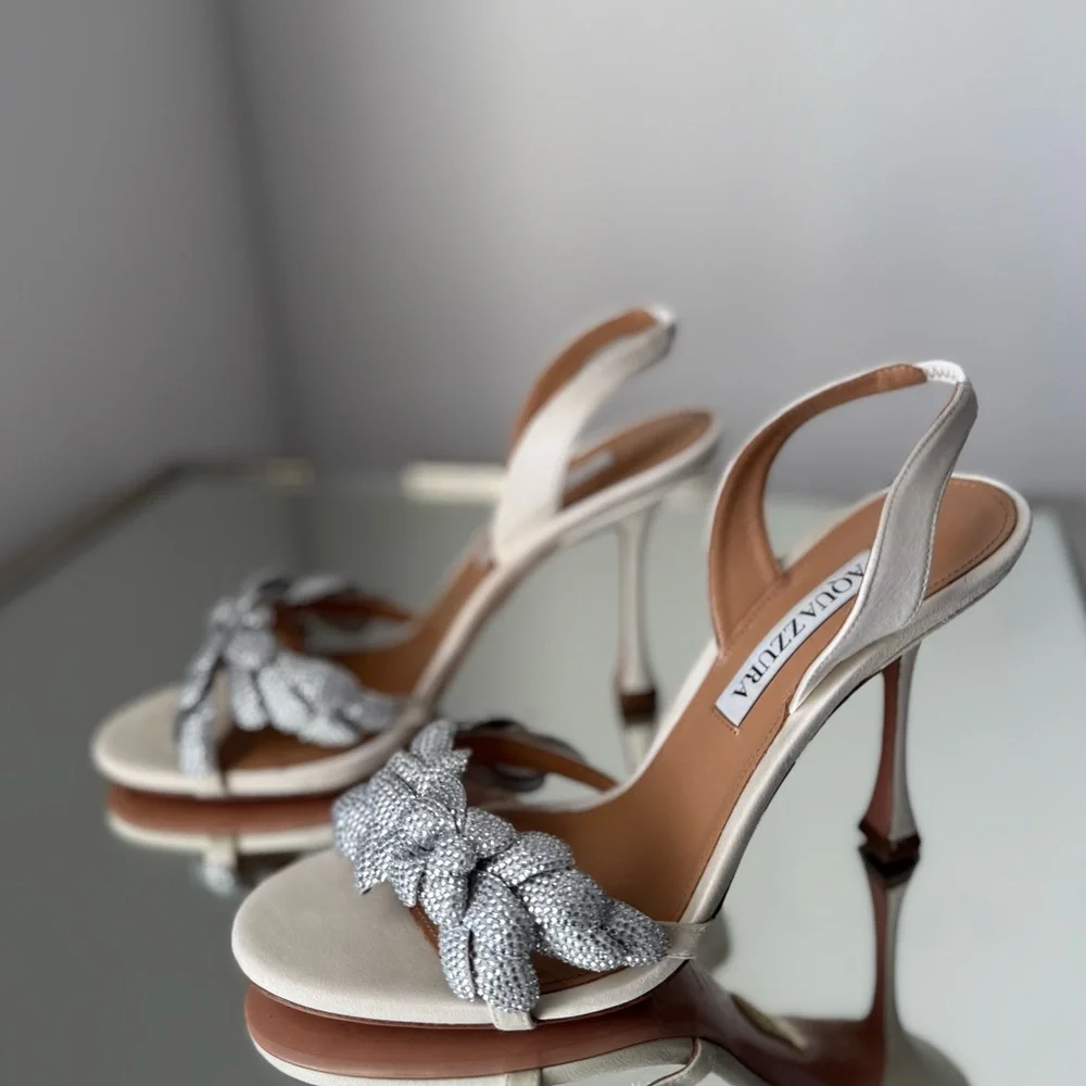 Aquazzura Galactic Flower 95 satin sandals $1,450 37.5 - Picture 14 of 14